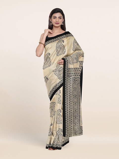 

Pothys Cream-Coloured & Black Paisley Saree