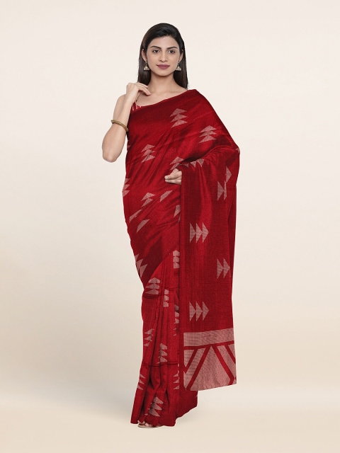 

Pothys Maroon & White Printed Cotton Blend Saree
