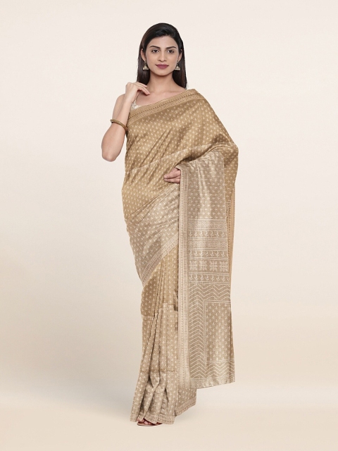 

Pothys Tan & Off White Ethnic Motifs Cotton Blend Saree