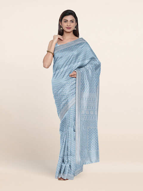 

Pothys Blue Printed Cotton Blend Saree