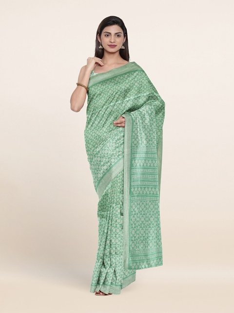 

Pothys Green Printed Cotton Blend Saree