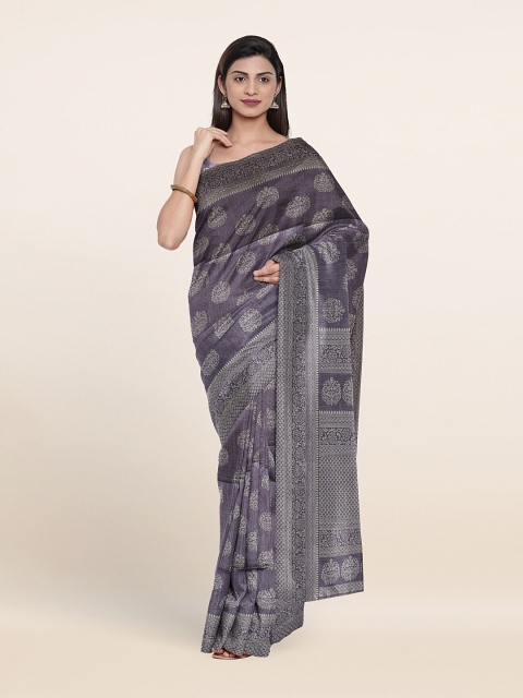 

Pothys Lavender & Grey Floral Printed Cotton Blend Saree