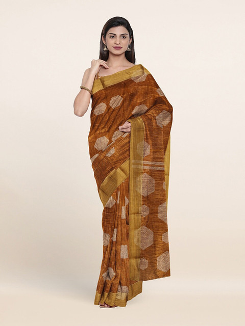 

Pothys Khaki & Gold-Toned Zari Printed Cotton Blend Saree