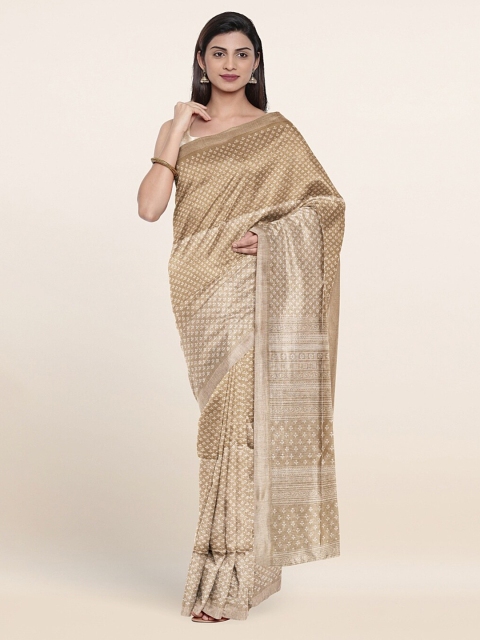 

Pothys Tan & White Floral Printed Saree