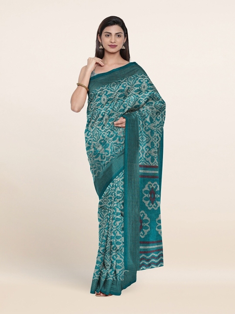 

Pothys Teal & Purple Printed Cotton Blend Saree