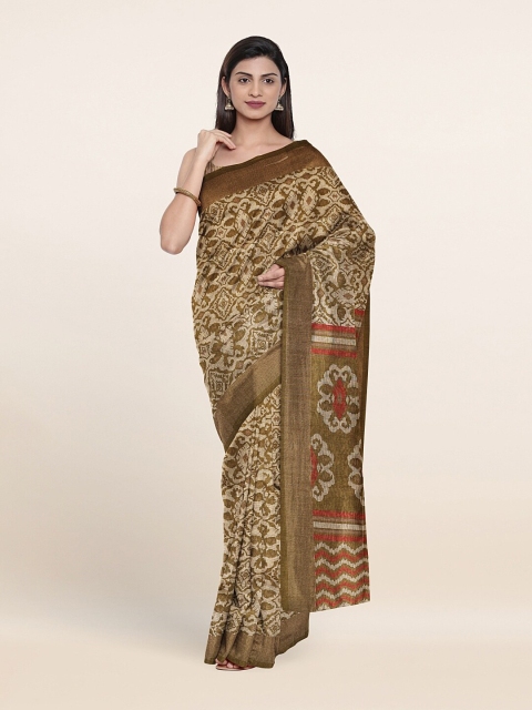 

Pothys Green & Beige Ethnic Motifs Printed Cotton Blend Saree