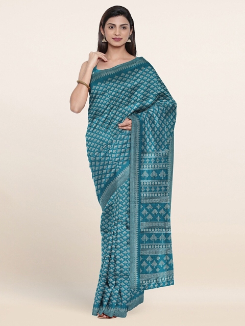 

Pothys Blue & White Cotton Blend Saree