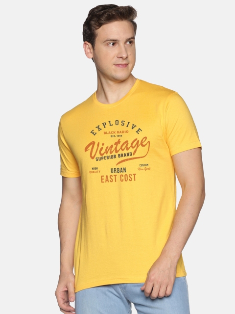 

BLACK RADIO Men Yellow & Red Typography Printed Slim Fit T-shirt