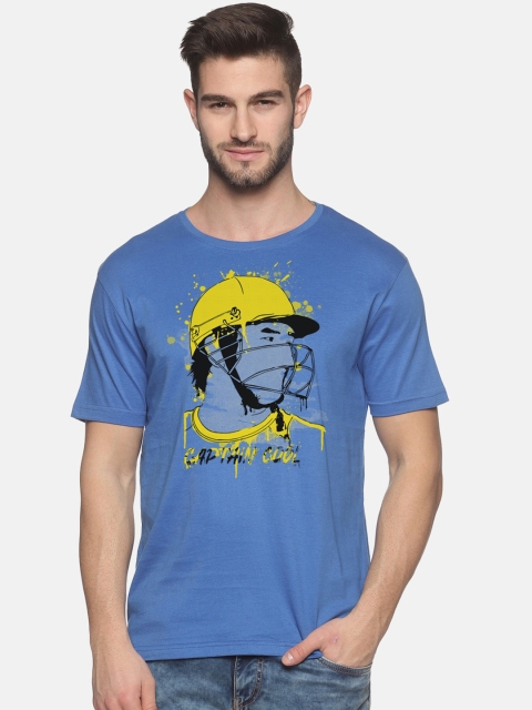 

BLACK RADIO Men Blue Printed Slim Fit Cotton T-shirt