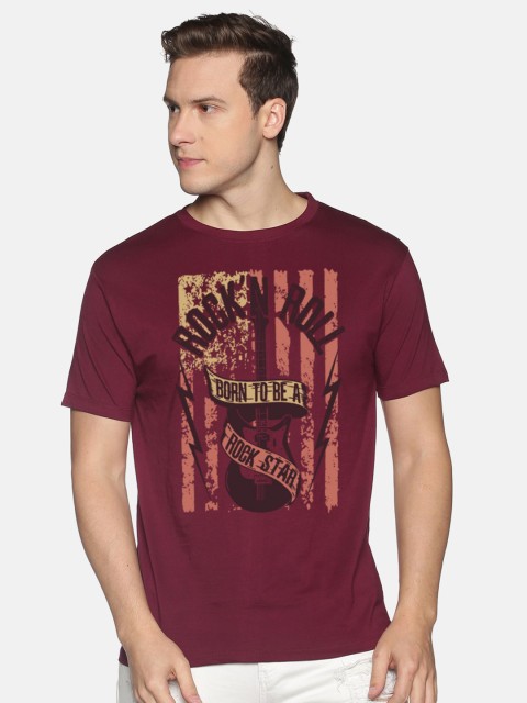 

BLACK RADIO Men Maroon Printed Slim Fit Cotton T-shirt