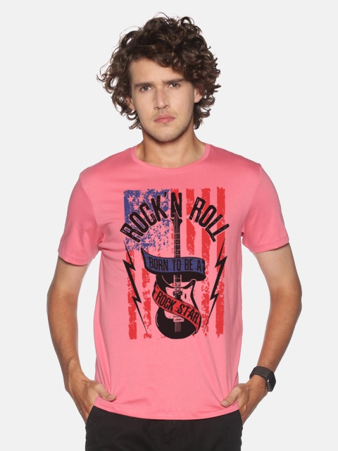 

BLACK RADIO Men Pink Printed Slim Fit T-shirt