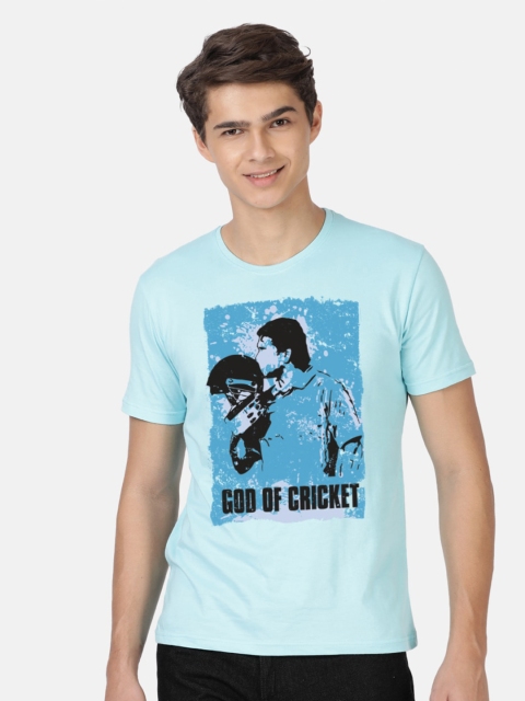 

BLACK RADIO Men Turquoise Blue Printed Slim Fit Cotton T-shirt