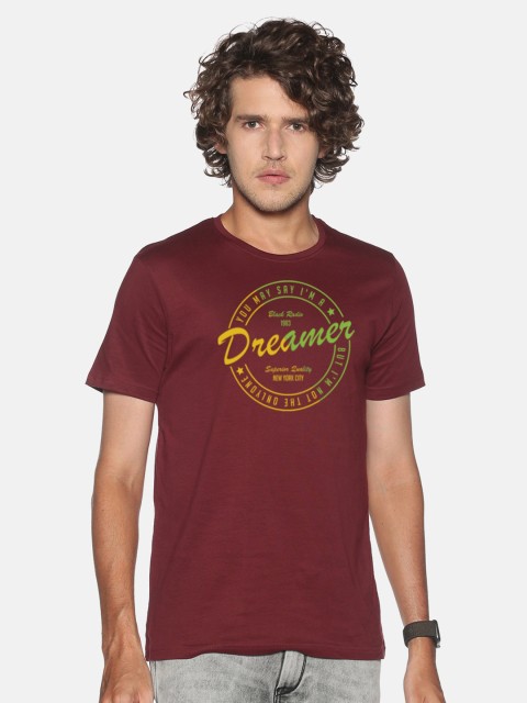 

BLACK RADIO Men Maroon Typography Printed Slim Fit Cotton T-shirt