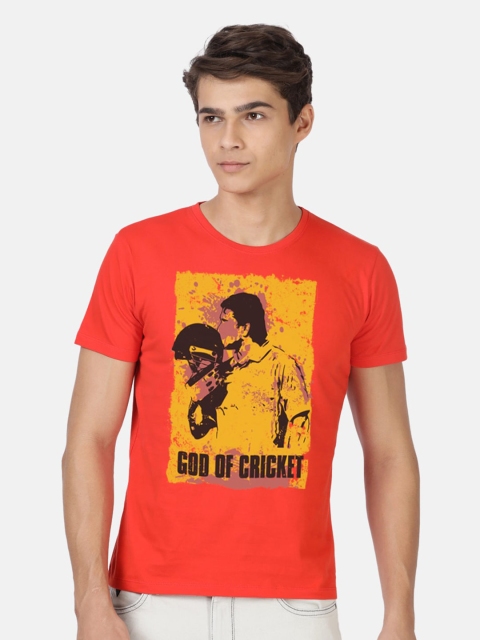 

BLACK RADIO Men Orange Printed Slim Fit T-shirt