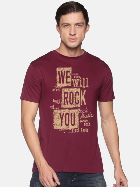 

BLACK RADIO Men Maroon Typography Printed Slim Fit T-shirt