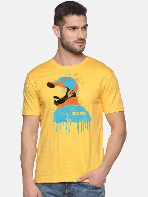 

BLACK RADIO Men Yellow Printed Slim Fit T-shirt