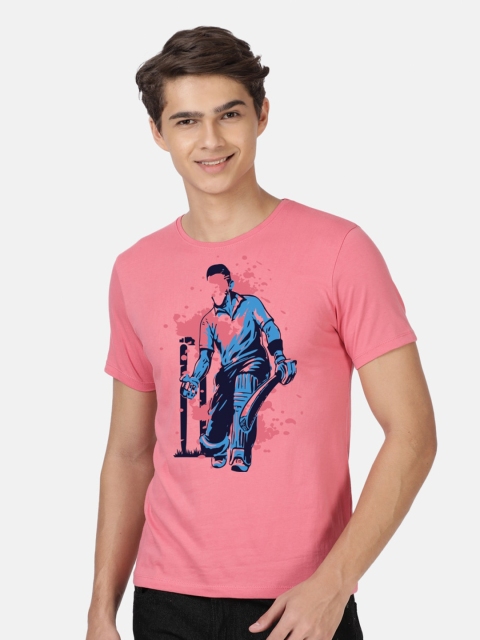 

BLACK RADIO Men Pink Printed Slim Fit T-shirt