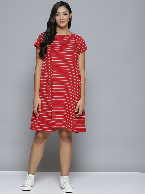 

Femella Red & White Striped A-Line Dress
