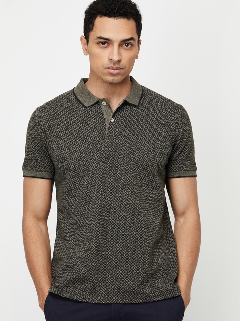 

max Men Olive Green Printed Polo Collar T-shirt