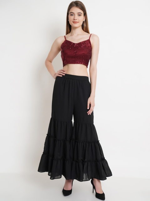 

Purple State Women Maroon Sequinned Top with Sharara