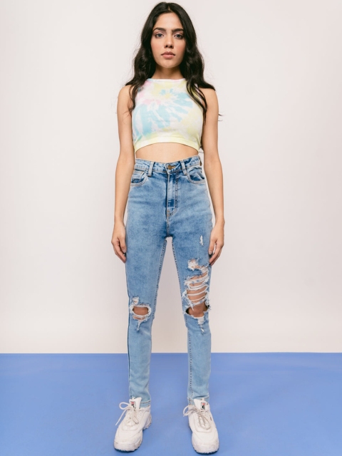 

FREAKINS Women Blue High-Rise Skinny Fit Ripped Jeans