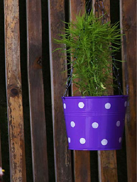 

Leafy Tales Purple & White Printed Hanging Planter With Chain