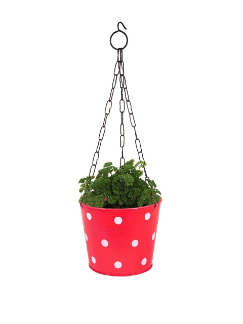 

Leafy Tales Red & White Printed Hanging Planters With Chain