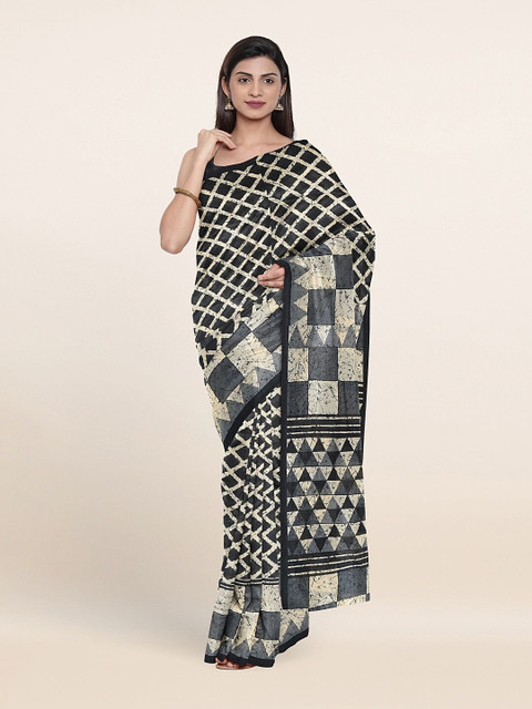 

Pothys Grey & Black Cotton Blend Saree