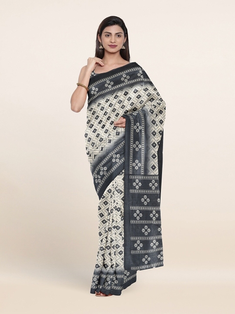 

Pothys Cream-Coloured & Black Printed Saree