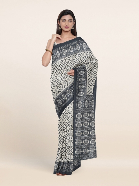 

Pothys Cream-Coloured Geometric Printed Saree