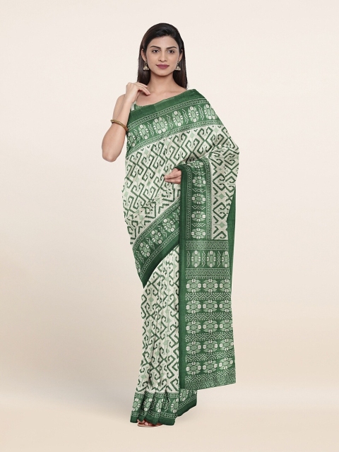 

Pothys Cream-Coloured & Green Geometric Printed Saree