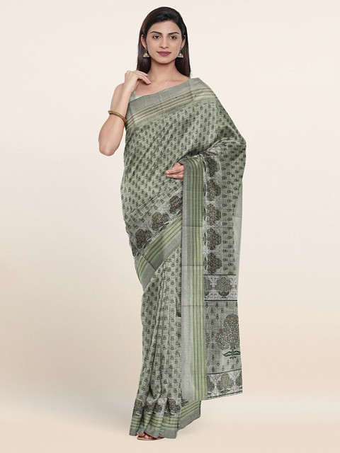 

Pothys Grey Floral Zari Cotton Blend Saree