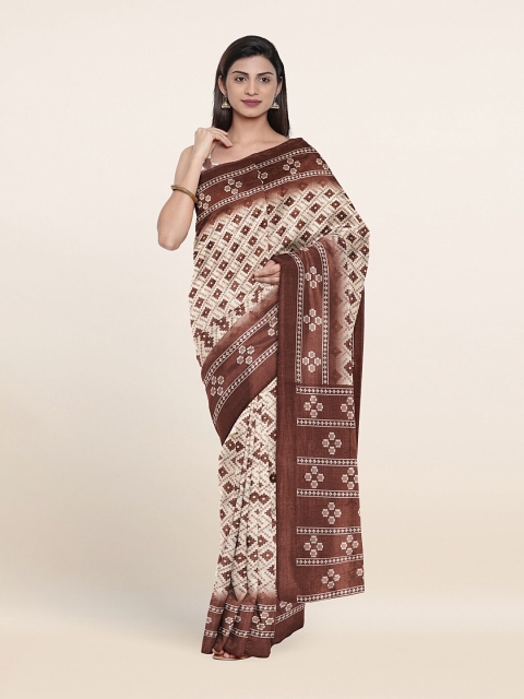 

Pothys Cream-Coloured & Brown Geometric Printed Saree