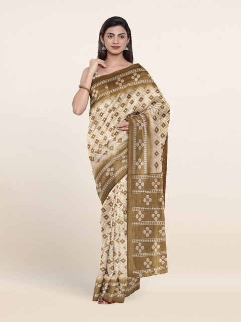 

Pothys Cream-Coloured & Olive Printed Green Saree