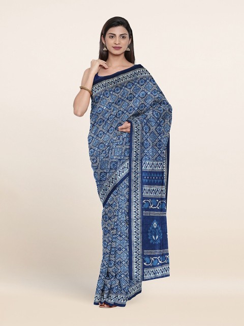

Pothys Blue & White Cotton Blend Saree