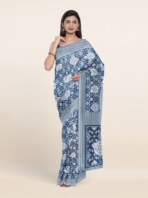 

Pothys Blue & White Printed Cotton Blend Saree