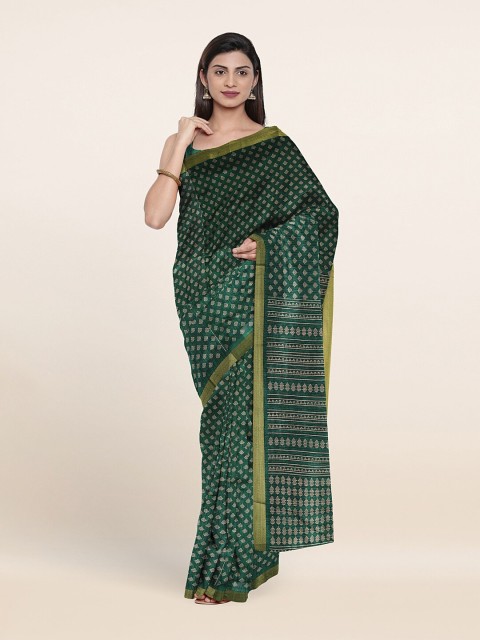

Pothys Green & Cream-Coloured Floral Printed Cotton Blend Saree