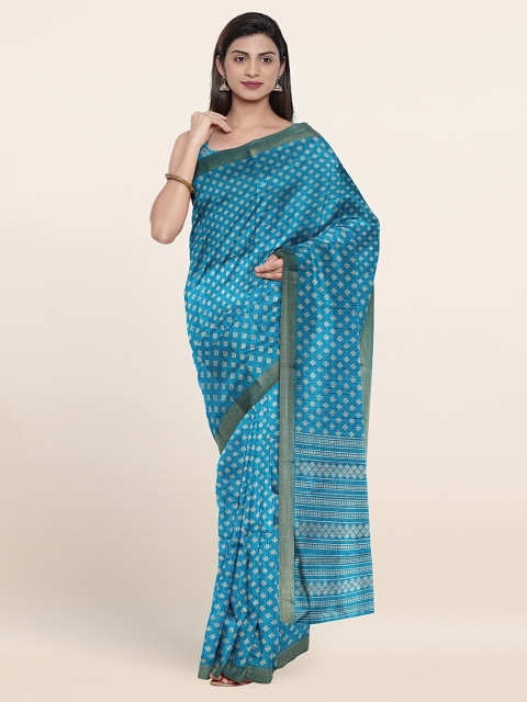 

Pothys Blue & White Printed Zari Saree