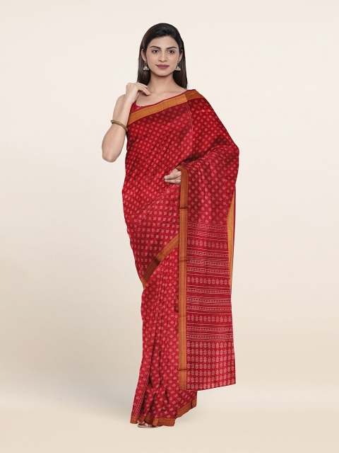 

Pothys Maroon & White Ethnic Motifs Printed Cotton Blend Saree