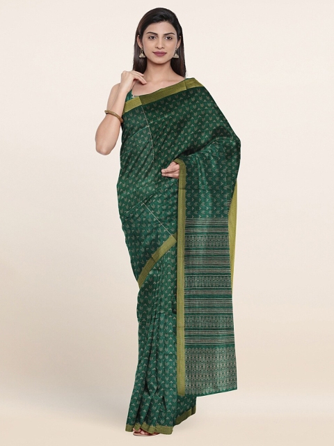 

Pothys Green & White Zari Geometric Printed Saree
