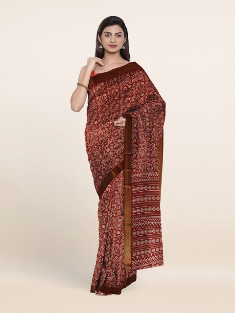 

Pothys Maroon & White Ethnic Motifs Printed Cotton Blend Saree