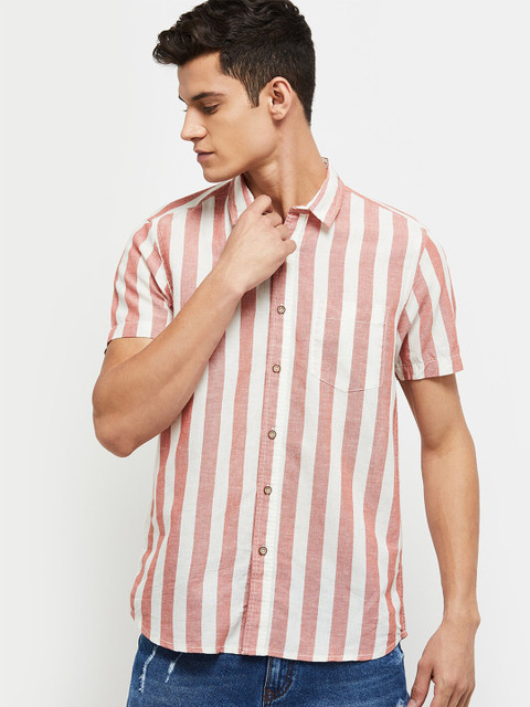 

max Men Red & White Striped Cotton Casual Shirt
