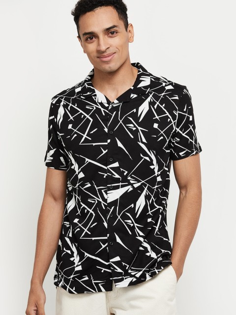 

max Men Black Regular Fit Printed Casual Shirt