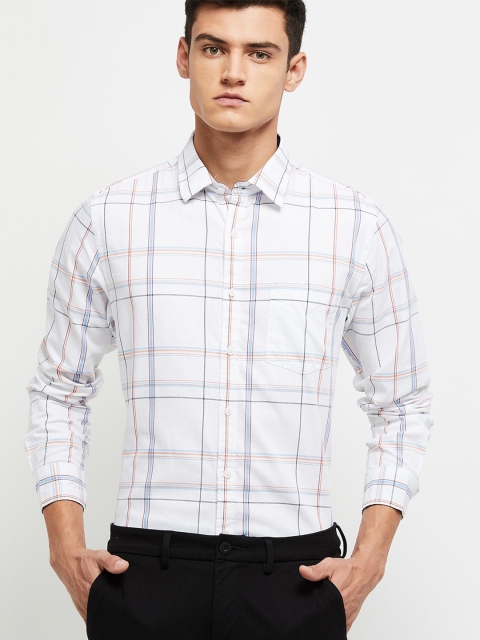 

max Men White Checked Cotton Casual Shirt