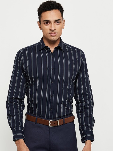 

max Men Navy Blue Striped Casual Shirt