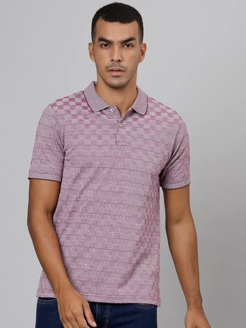 

Richlook Men Pink Striped Polo Collar Slim Fit T-shirt