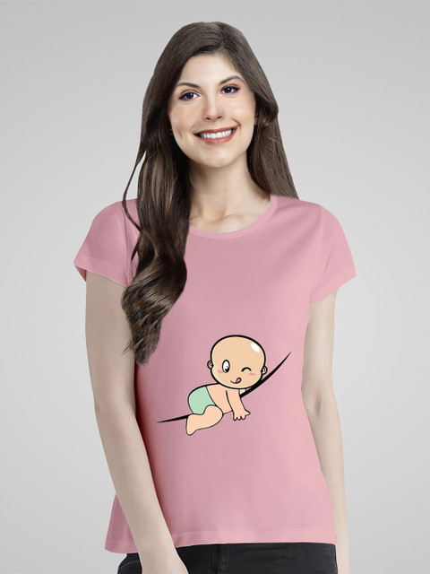 

Pootlu Women Pink Printed Extended Sleeves T-shirt