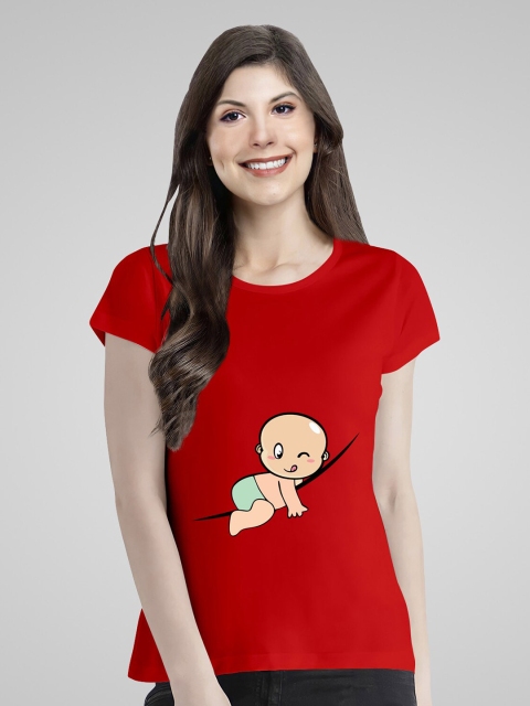 

Pootlu Women Red Printed Extended Sleeves T-shirt