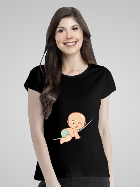 

Pootlu Women Black Extended Sleeves T-shirt