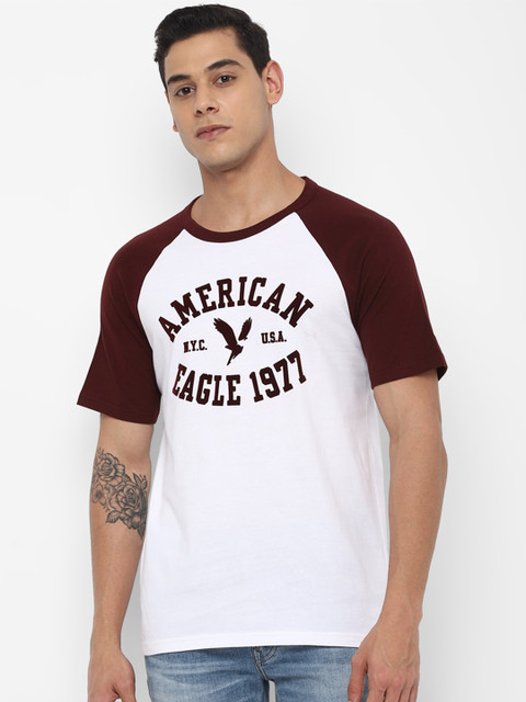 

AMERICAN EAGLE OUTFITTERS Men Burgundy & White Typography Printed Pure Cotton T-shirt